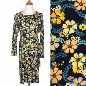 NET LuLaRoe Navy and Yellow Floral Debbie Dress xs